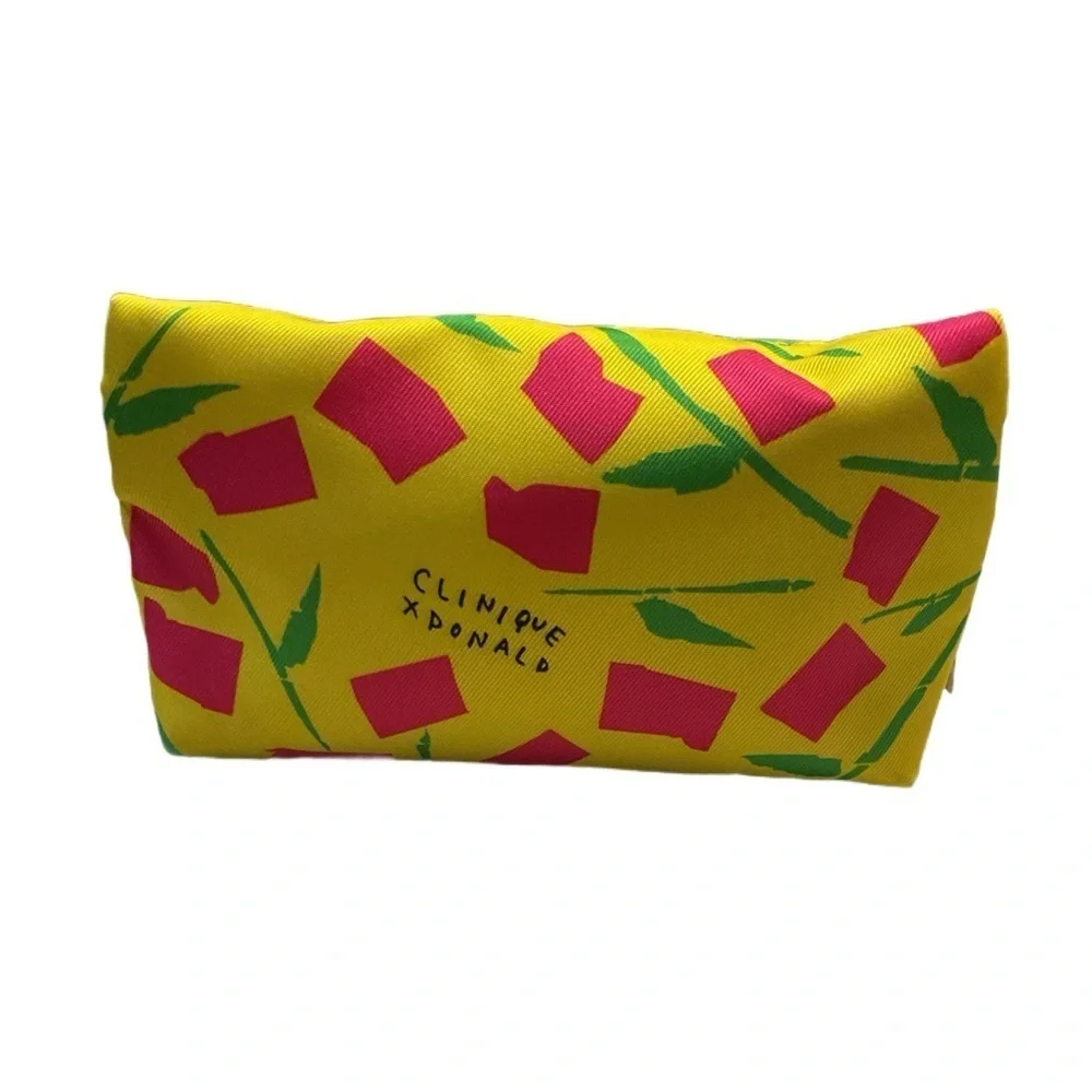 Clinique Donald X Vibrant Yellow Cosmetic Pouch NWT floral